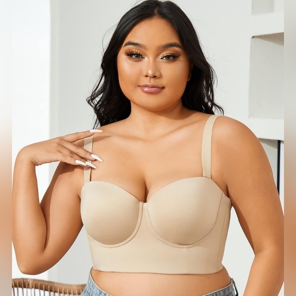 Xuvozta Women's Longline Strapless Bra Full Coverage Minimizer Bra Hide Back Fat - Picture 2 of 7